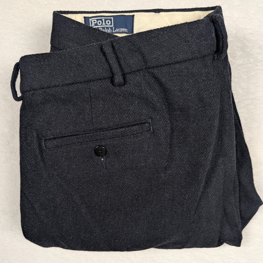 Vintage Polo Ralph Lauren Pants Mens 38x32 Gray Flannel Wool Stretch Pleated Y2K